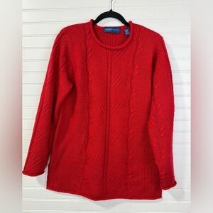 Karen Scott women’s Christmas red textured knit sweater. Size Medium